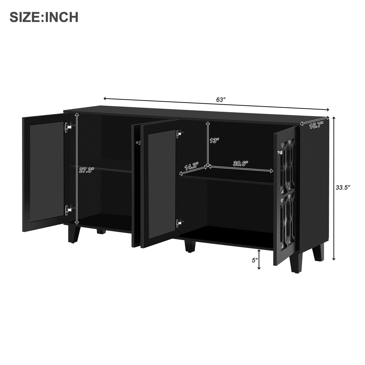 Hynes 4-Door Mirror Buffet Cabinet - Black