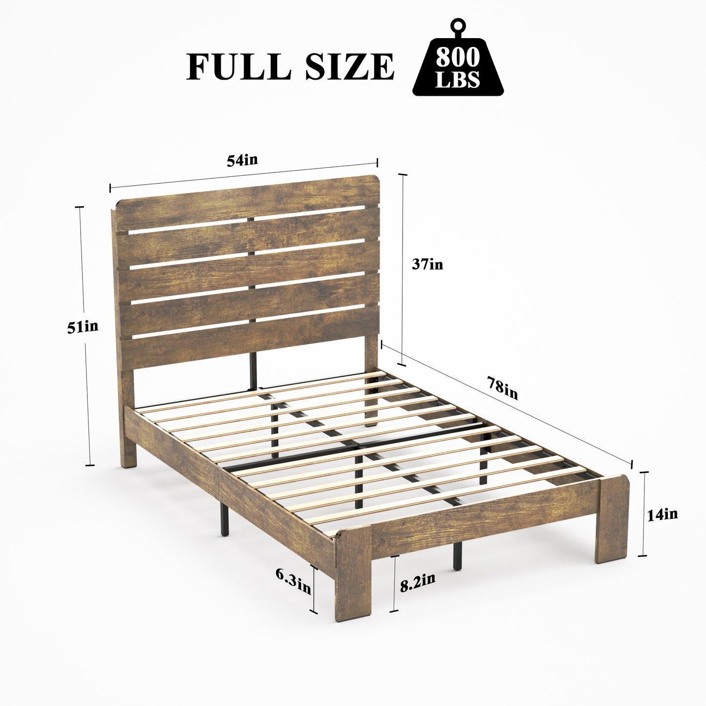Kumo Full Size Wood Platform Bed Frame - Dark Brown