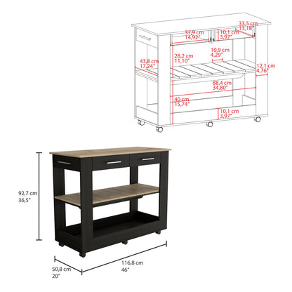 Cala Kitchen Island 46 - Black / Light Oak