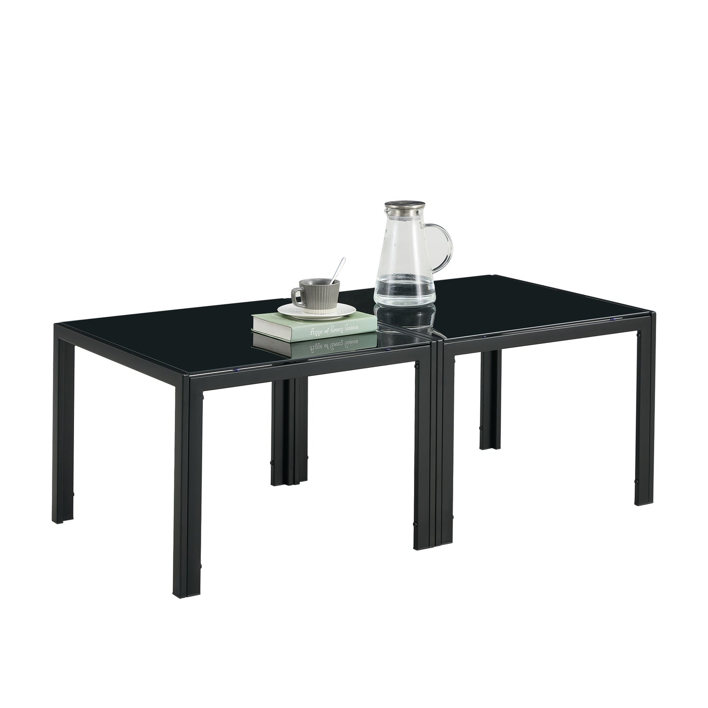 Glass Square Coffee Table Set of 2 - Black