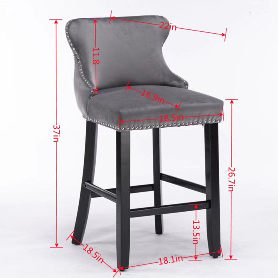 Family  Velvet Upholstered Wing-Back Bar Stools - Beige Set of 4