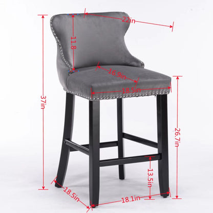 Family  Velvet Upholstered Wing-Back Bar Stools - Beige Set of 4