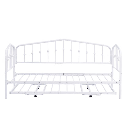 Zee Twin Size Metal Daybed with Twin Size Adjustable Trundle - White