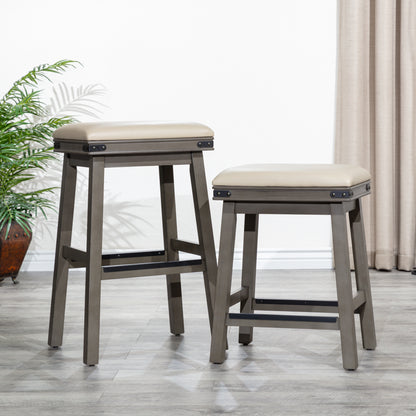 Flat Counter Stool  White Finish, Black Leather Seat