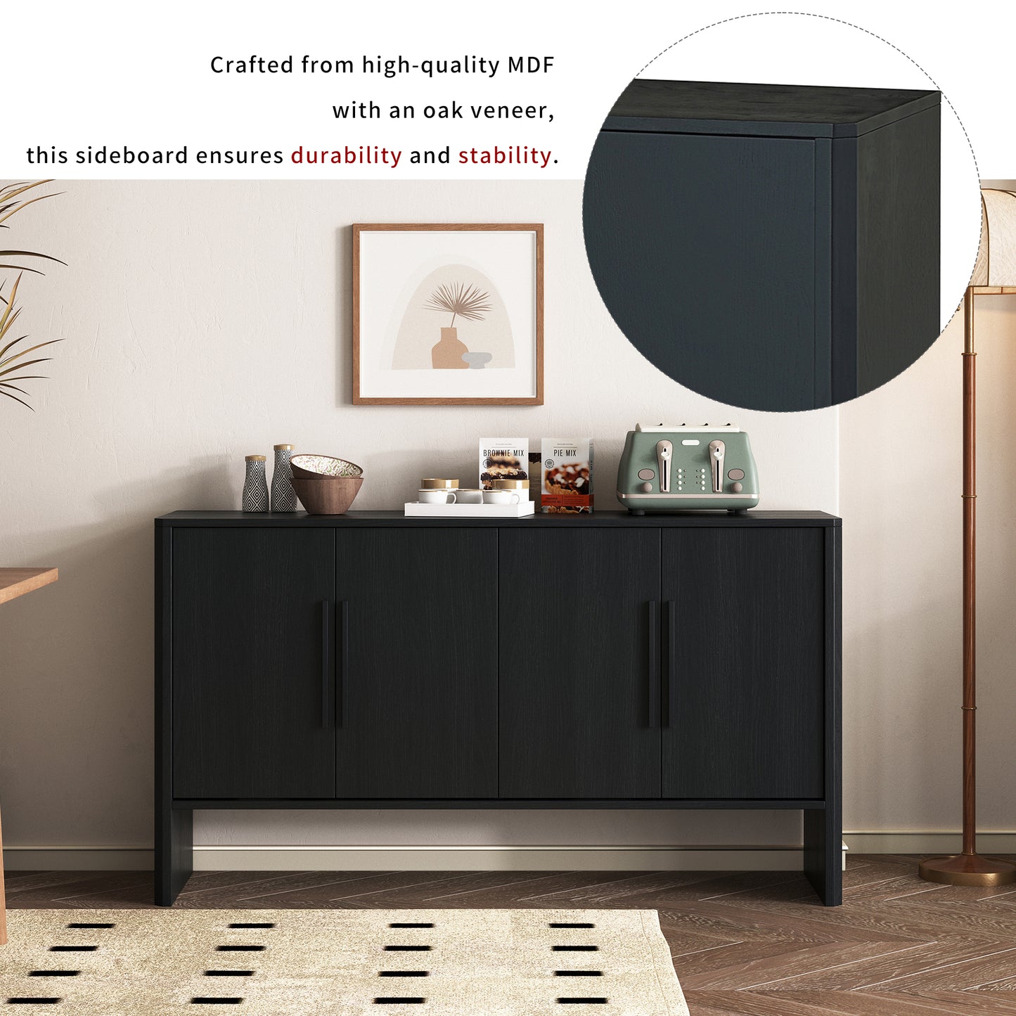 Miya Retro Sideboard Buffet - Black