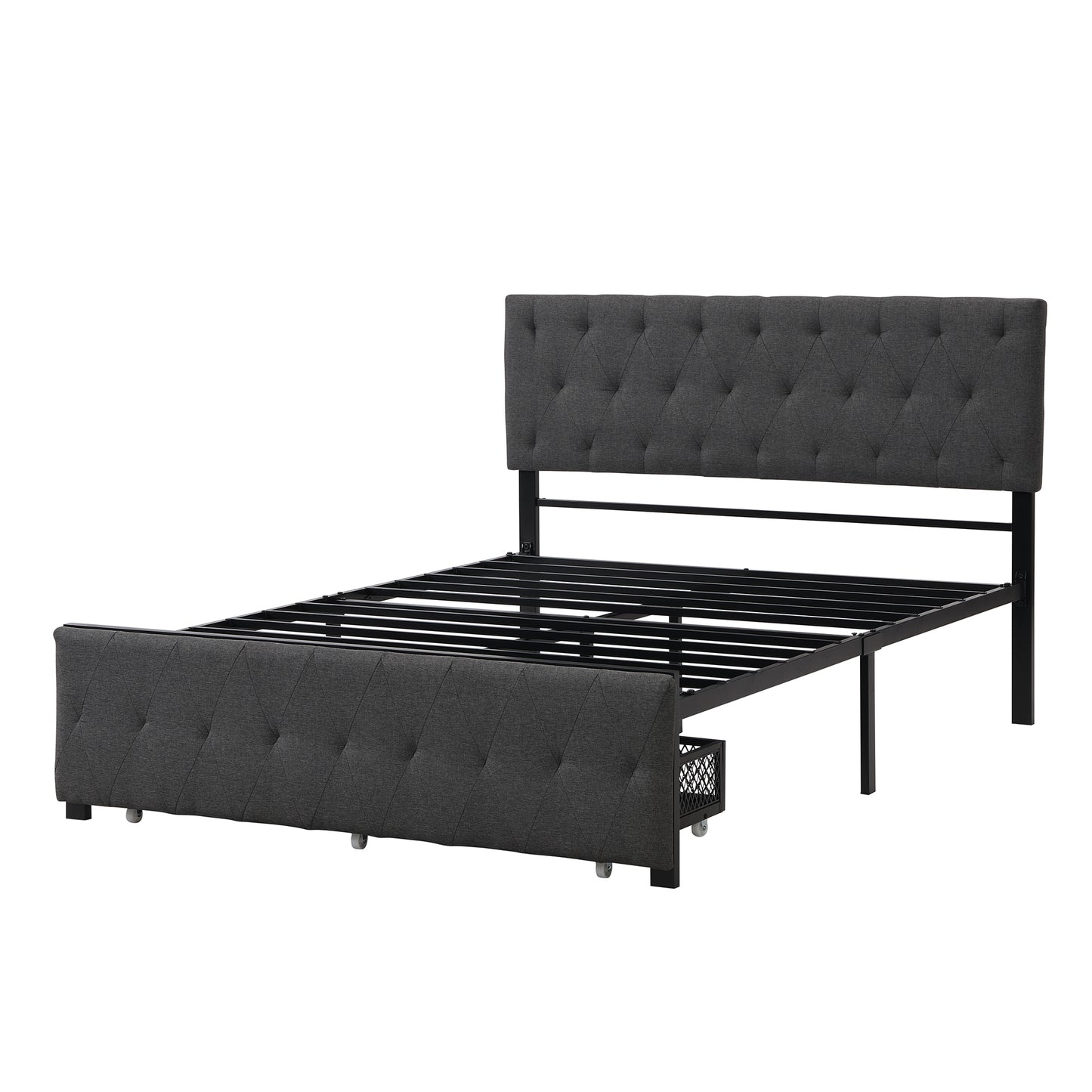 Apex Full Size Storage Bed Metal Platform Bed with Drawer - Gray