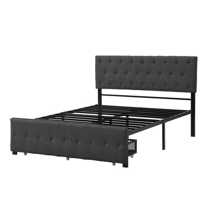 Apex Full Size Storage Bed Metal Platform Bed with Drawer - Gray