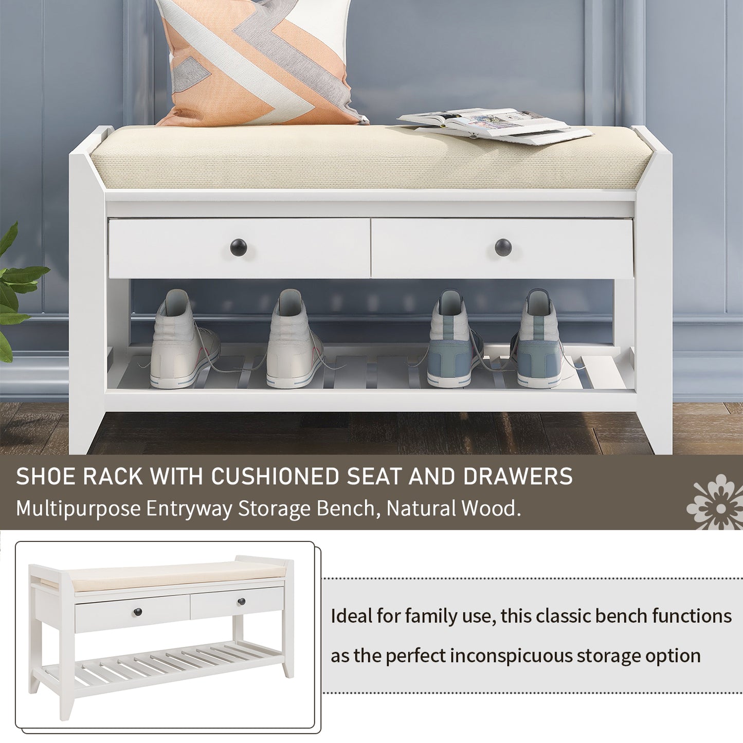 Modular Entryway Storage Bench - White