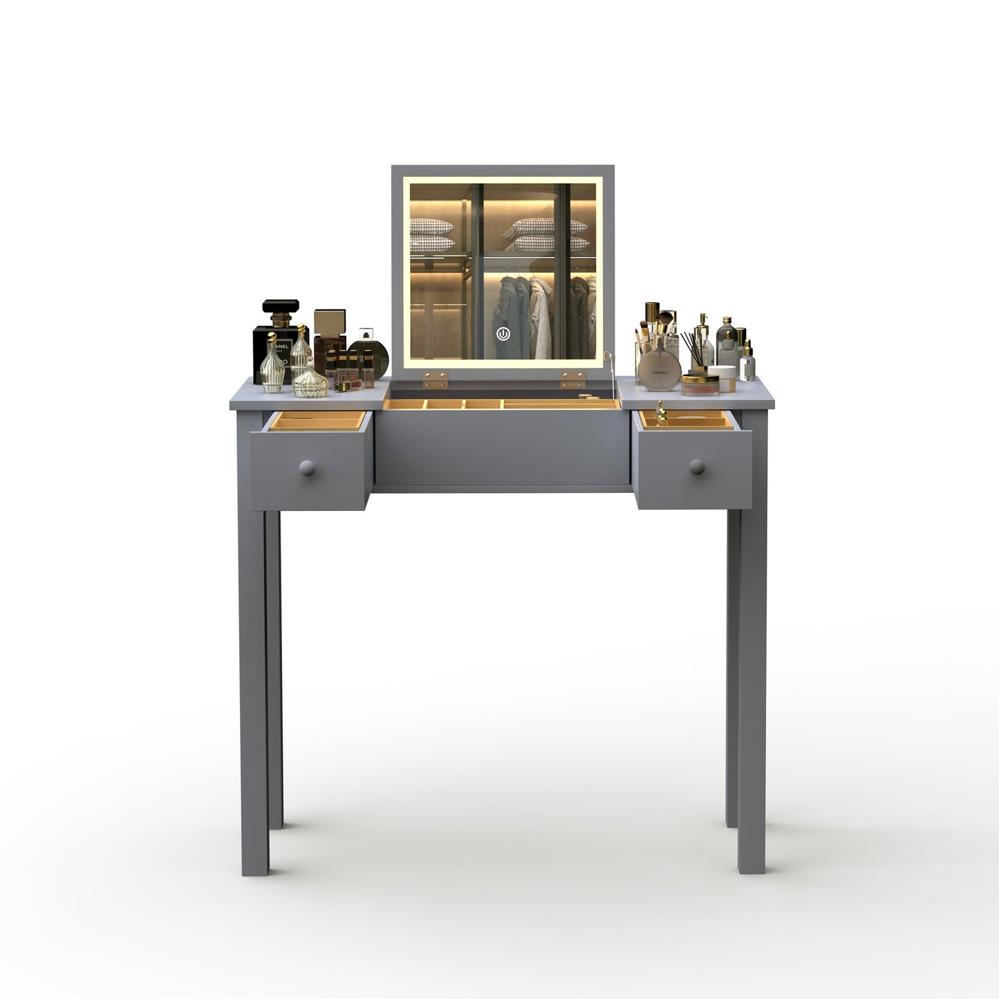 Mila Vanity Table with Flip-Top Mirror - Gray