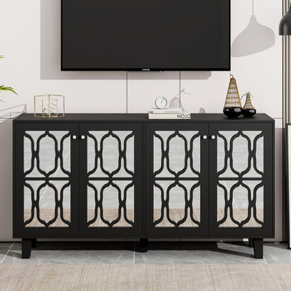 Hynes 4-Door Mirror Buffet Cabinet - Black