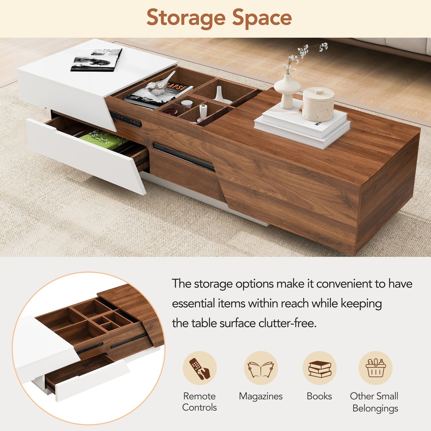 Duo Max Coffee Table - White&Walnut