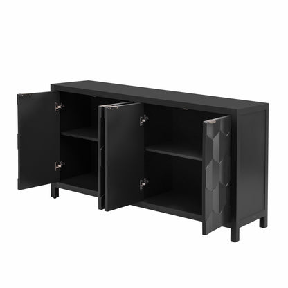 Honeycomb Patterned Doors Sideboard Buffet - Black