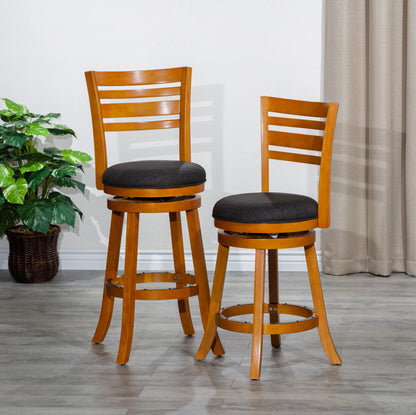 Counter Height Slat Back Swivel Stool, Natural Finish, Charcoal Fabric Seat