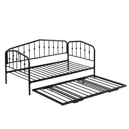 Zee Twin Size Metal Daybed with Twin Size Adjustable Trundle - Black