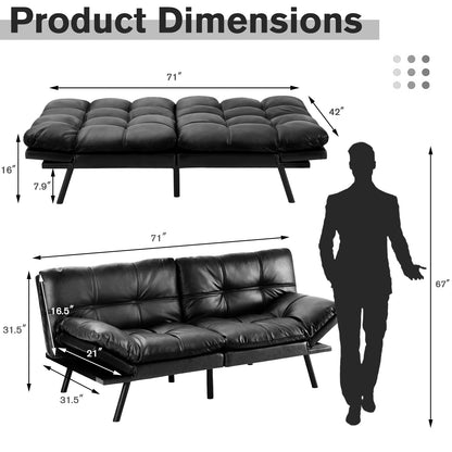 Futon Convertible Sofa Bed  - Black PU