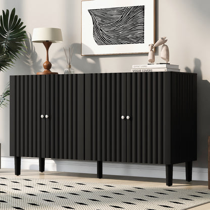 Butler Wavy Pattern Doors Sideboard Buffet - Black
