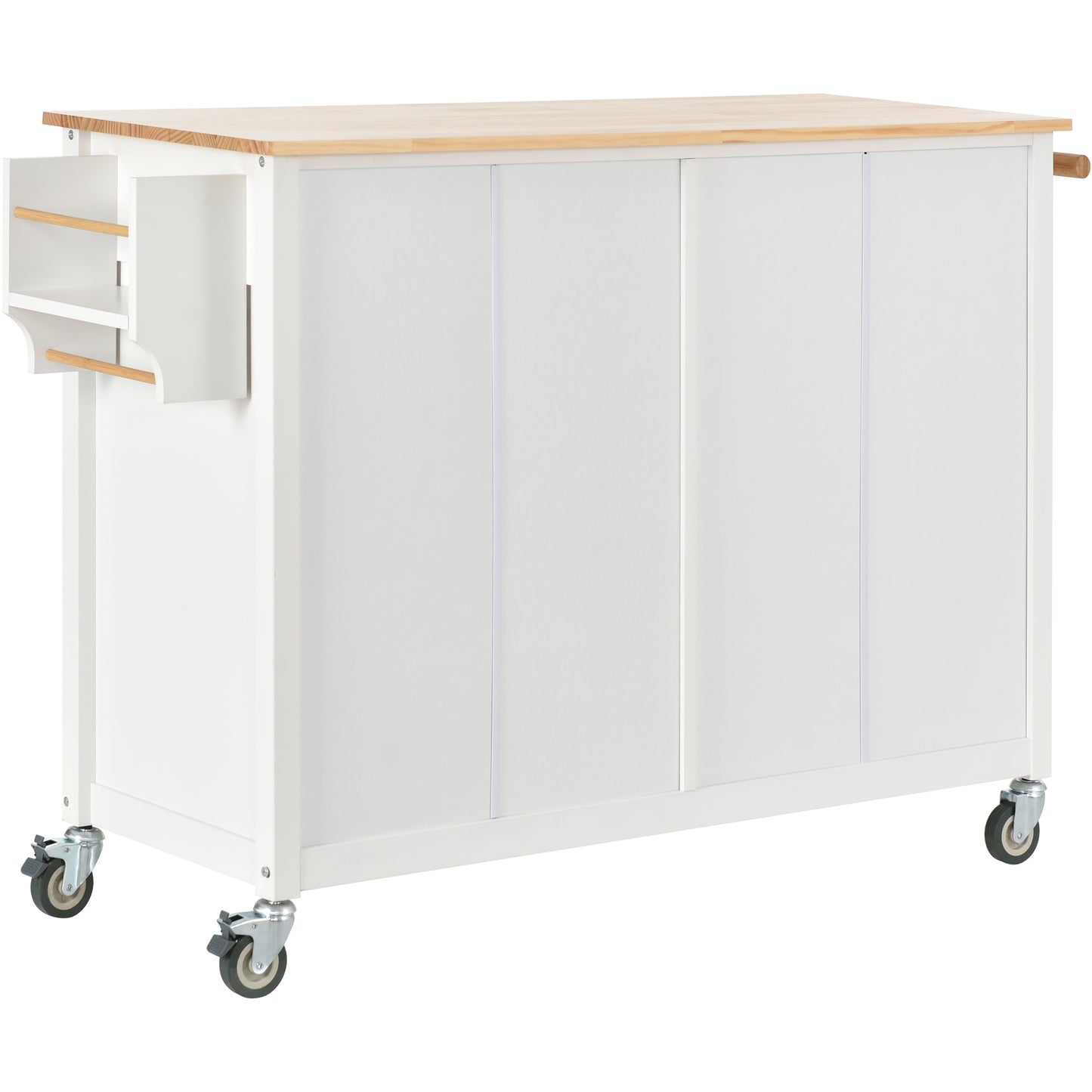 Granite Kitchen Island Cart with Solid Wood Top and Locking Wheels - White