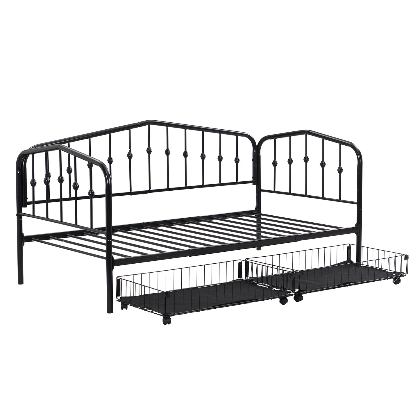 Zee Twin Size Metal Daybed with 2 Drawers - Black
