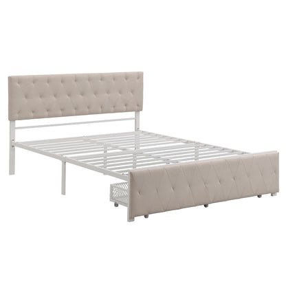 Apex Queen Size Storage Bed Metal Platform Bed with Drawer - Beige