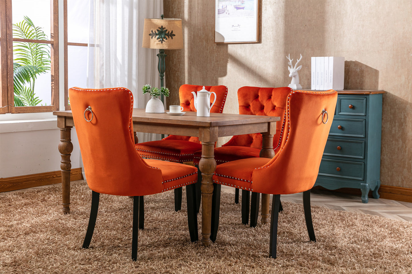 Nikki Velvet Dining Chair (Set of 2) - Orange