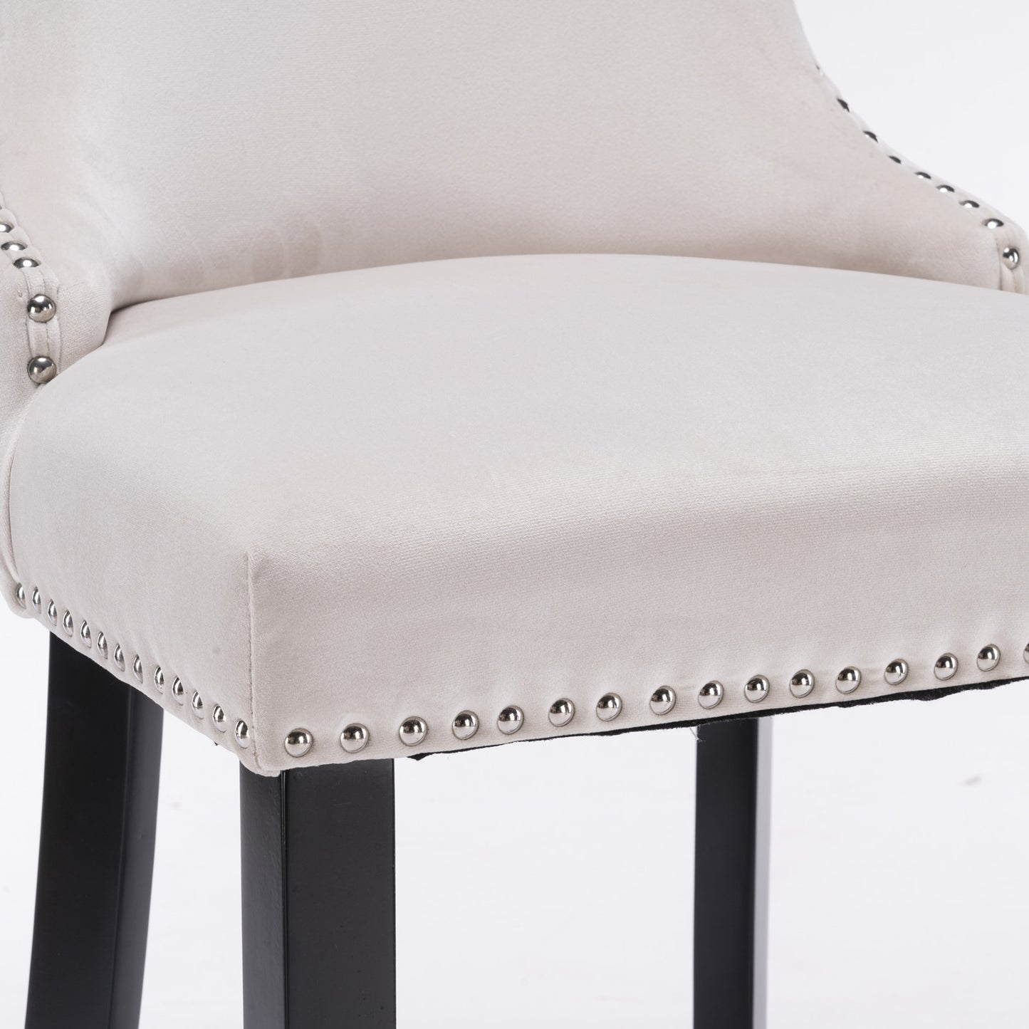 Family  Velvet Upholstered Wing-Back Bar Stools - Beige Set of 4