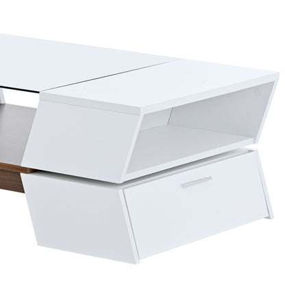 Geo Storage Glass-Top Coffee Table - White
