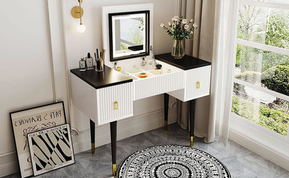 Marble Glow Makeup Vanities Table Set -   White and Black