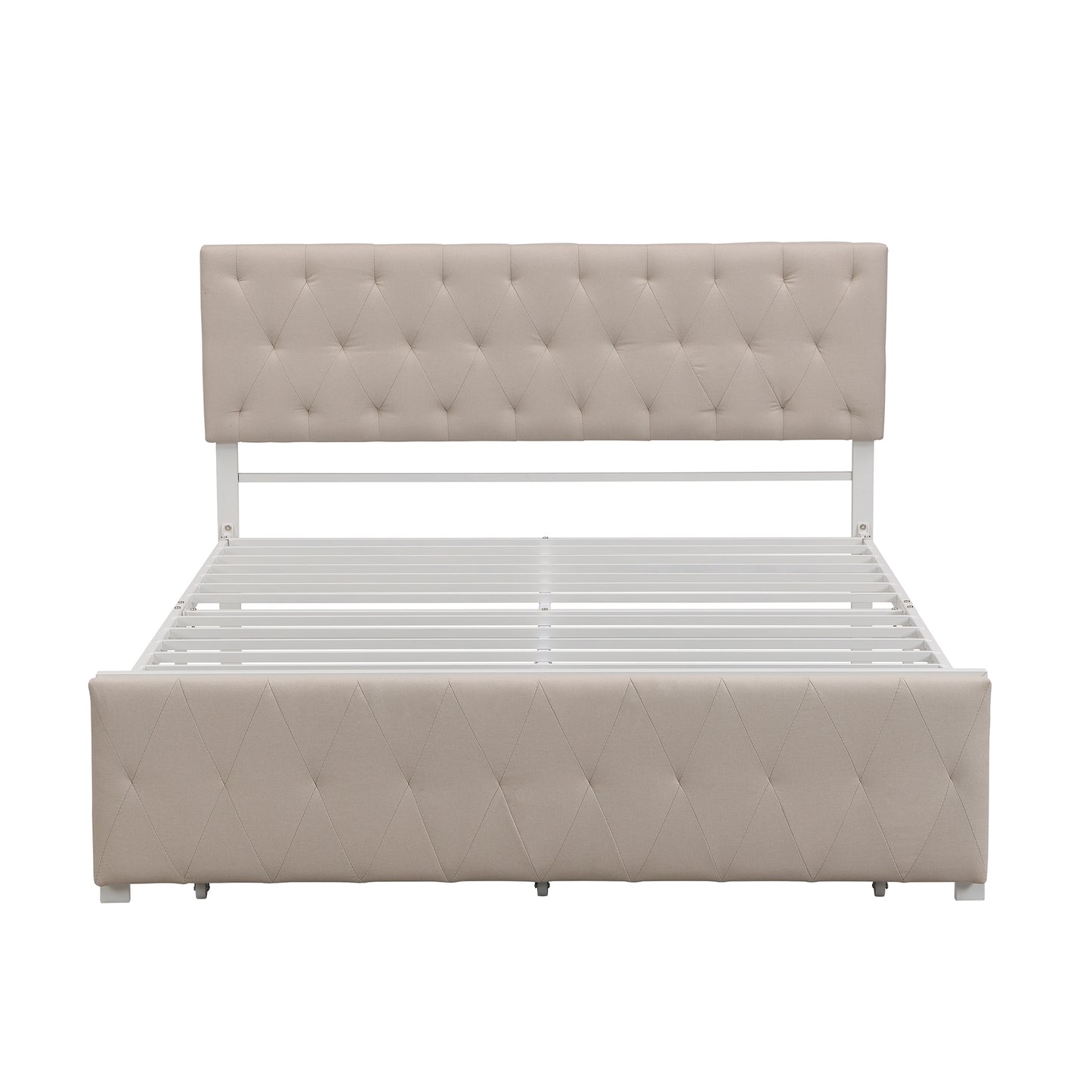 Apex Queen Size Storage Bed Metal Platform Bed with Drawer - Beige