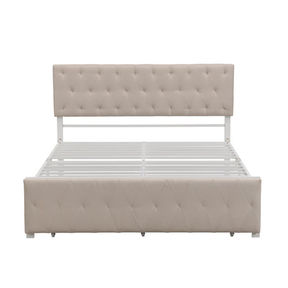 Apex Queen Size Storage Bed Metal Platform Bed with Drawer - Beige