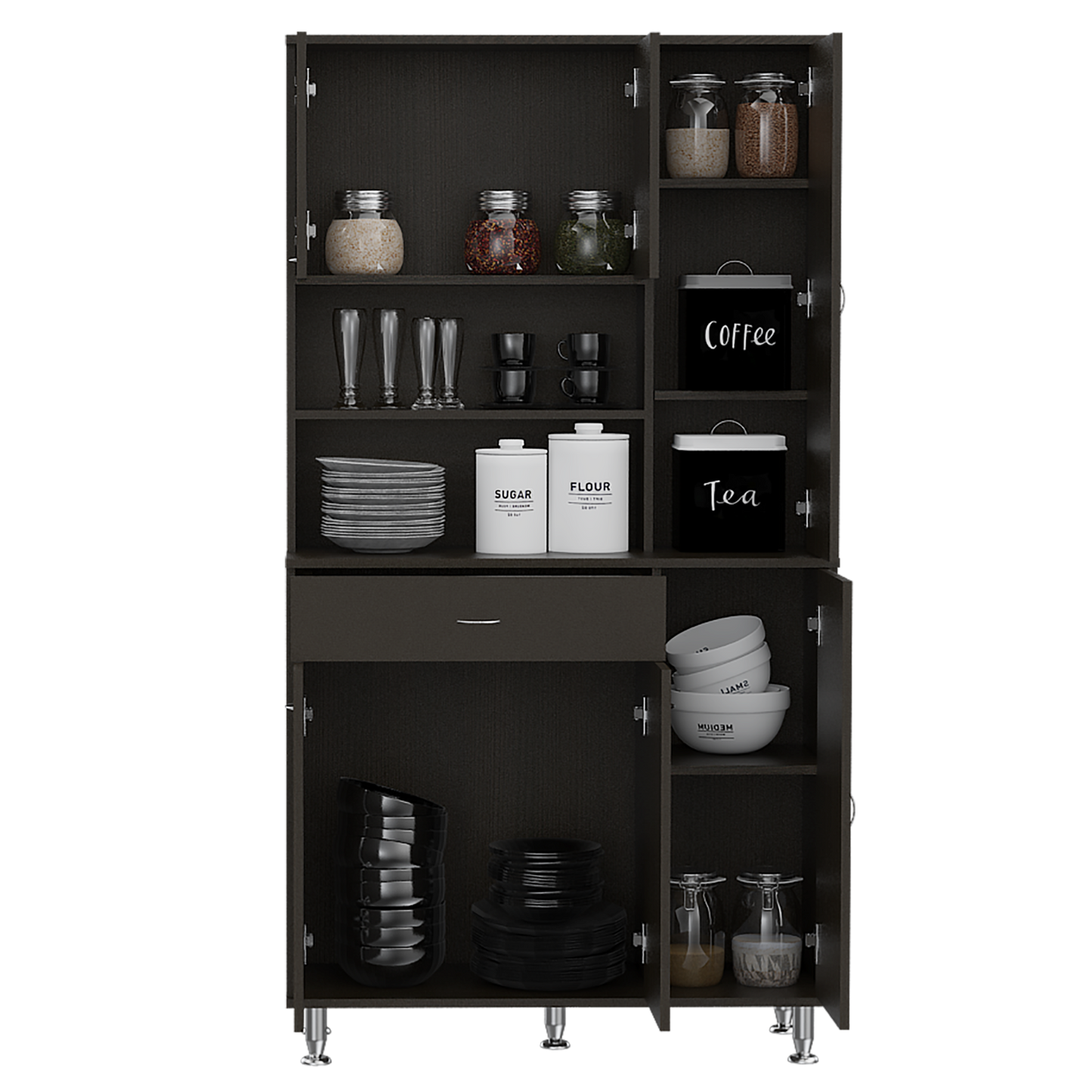 Della Kitchen Pantry  Cabinets - Black