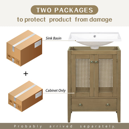 Rattan 24" Bathroom Vanity with Ceramic Basin
