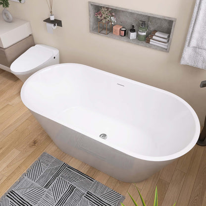 Madison 55" Minimalist  Acrylic Freestanding Soaking Bathtub  -  Gloss White