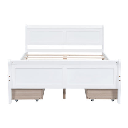 Meg Full Size Wood Platform Bed with 4 Drawers - White