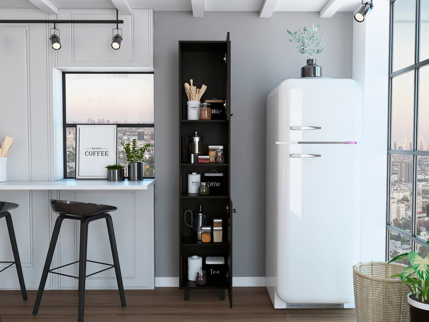 Fota 2-Shelf Rectangle Pantry Cabinet - Black