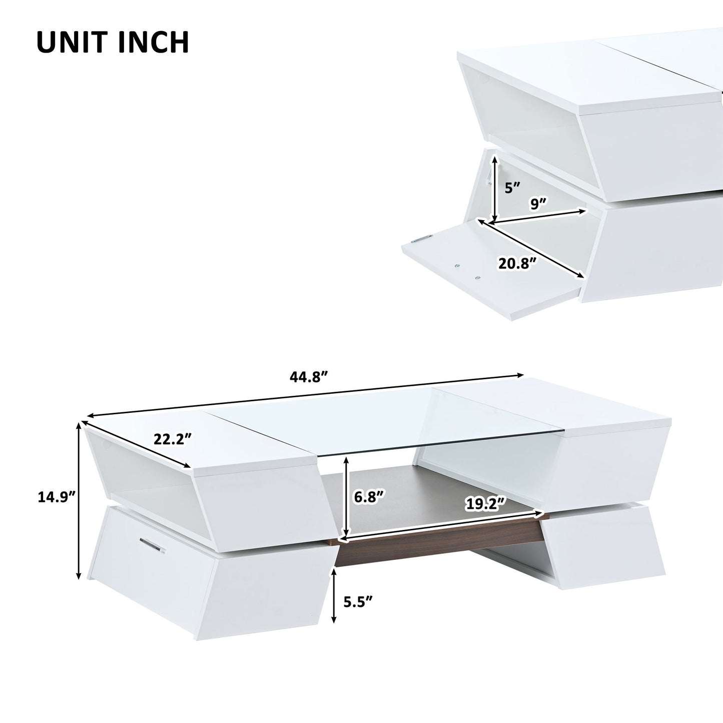 Geo Storage Glass-Top Coffee Table - White
