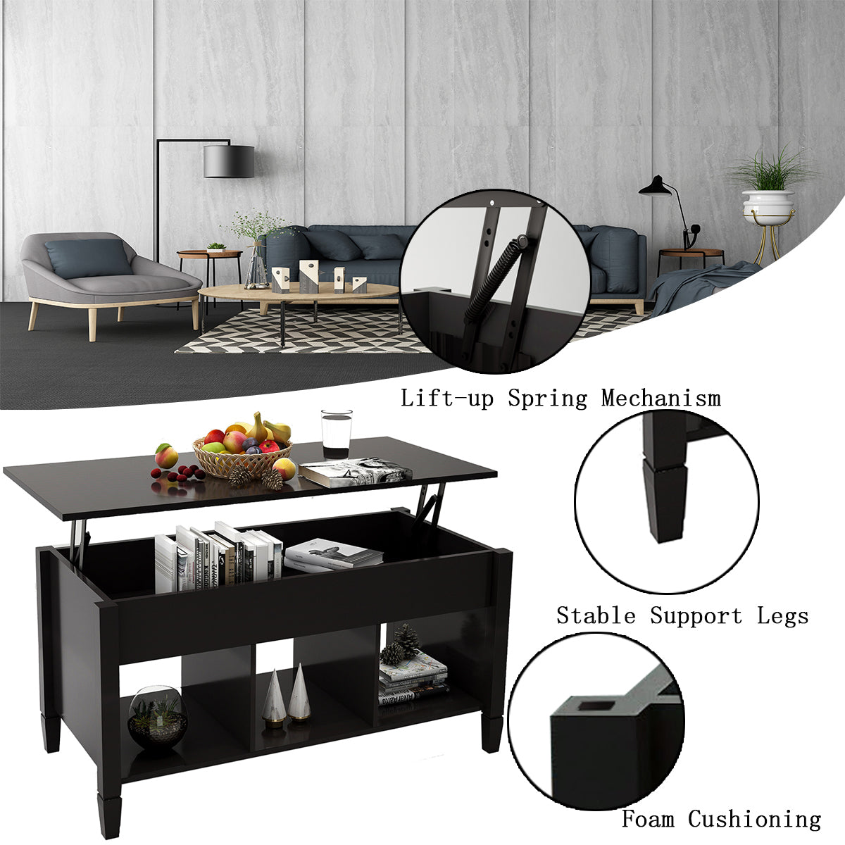 Wise Lift Top Coffee Table - Black