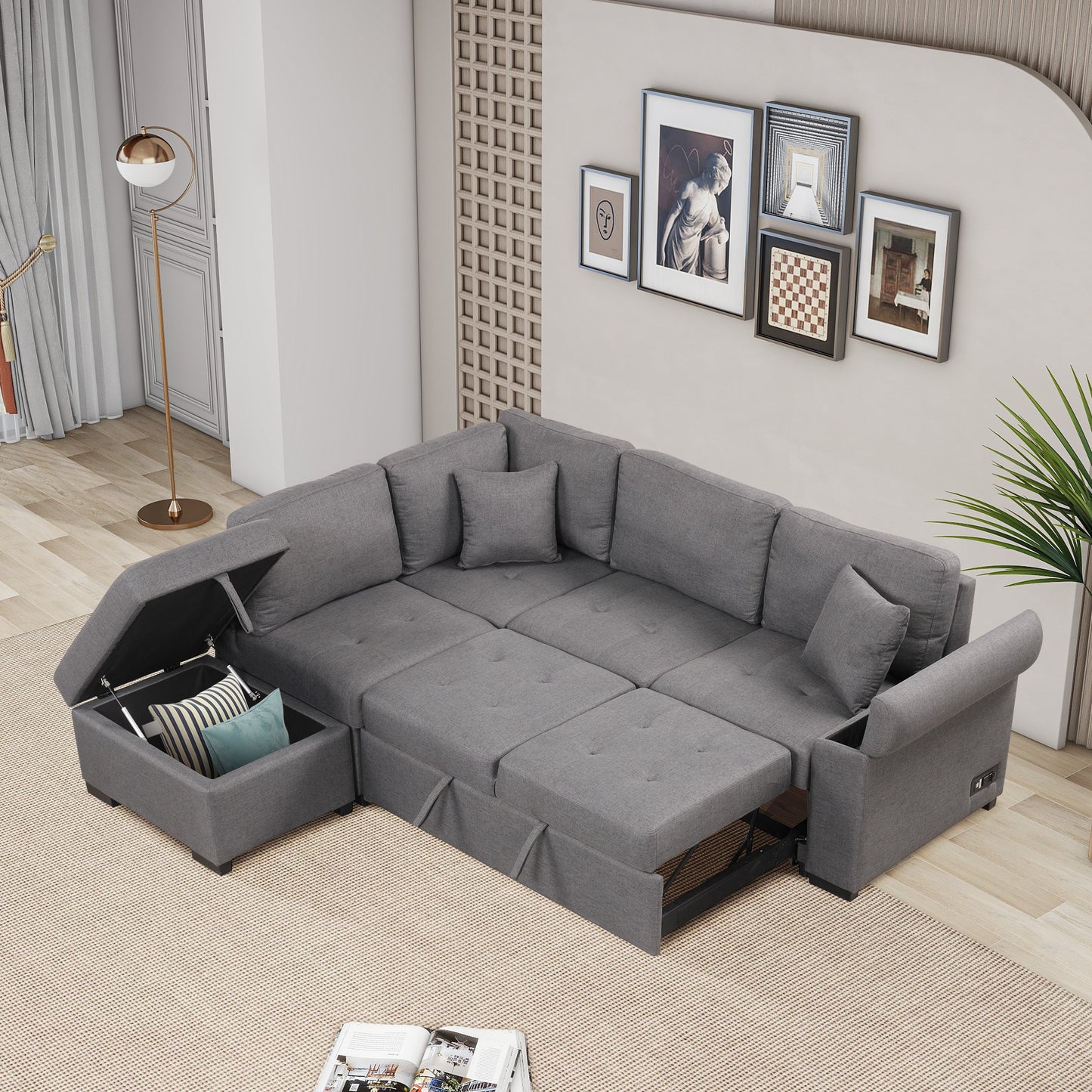 Kwame Sleeper Sectional Sofa - Dark Gray