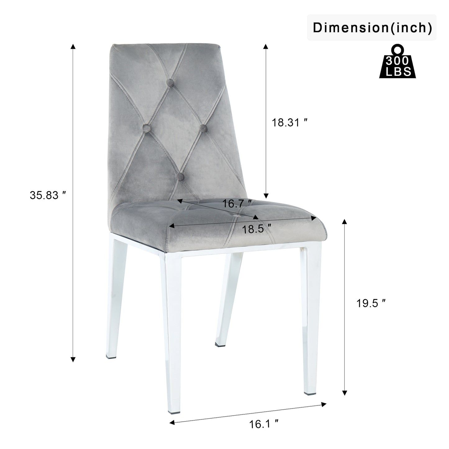 Valerio Velvet Dining Chairs with Chrome Leg (Set of 2) - Dark Gray