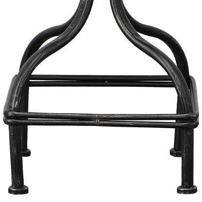 Twisted Vintage Metal Frame Swivel Counter Bar Stool with Round Seat - Black