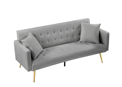 NX Convertible Velvet Sofa Bed with Metal Leg - Grey