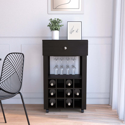 Minta Bar Cabinet With 2 Side Shelves - Black
