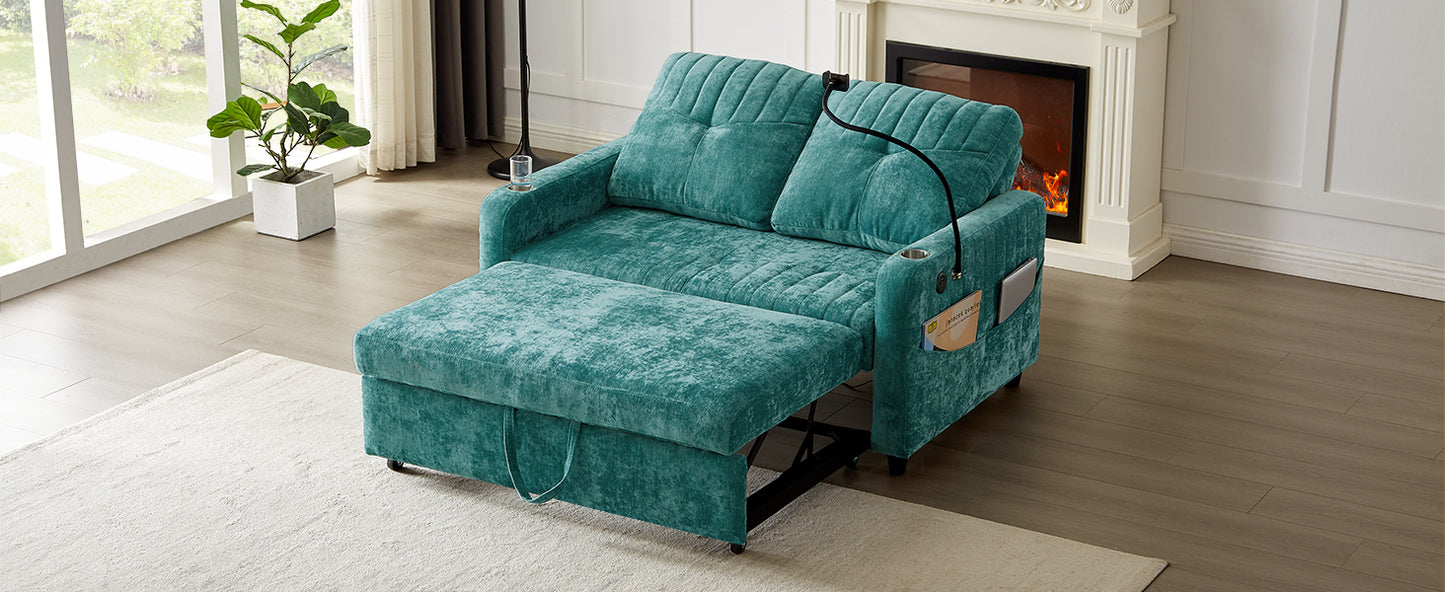 Rita Loveseat Pull-out Sofa Bed with Adjustable Backrest - Teal
