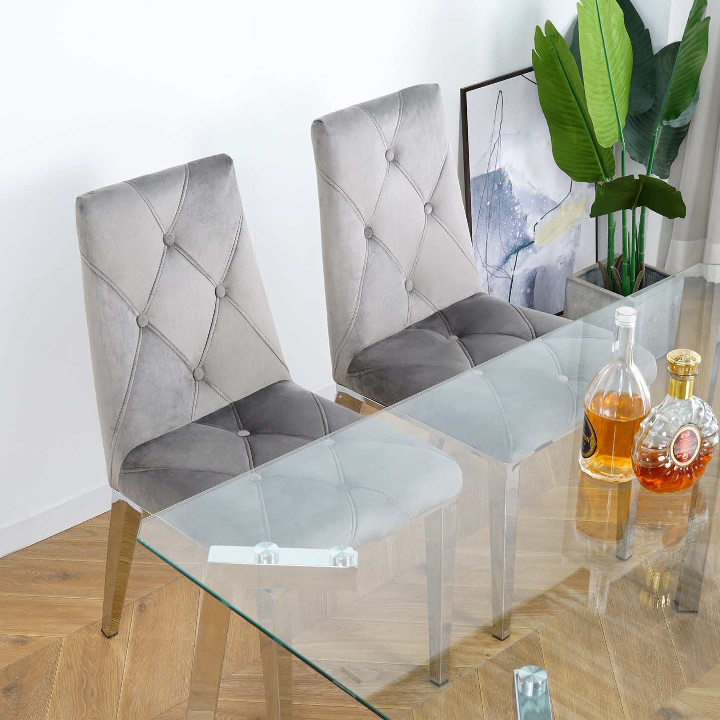 Valerio Velvet Dining Chairs with Chrome Leg (Set of 2) - Dark Gray