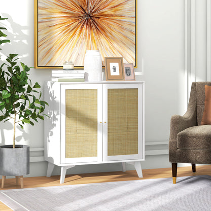 Boho Kitchen Cabinet with 2 Rattan Doors