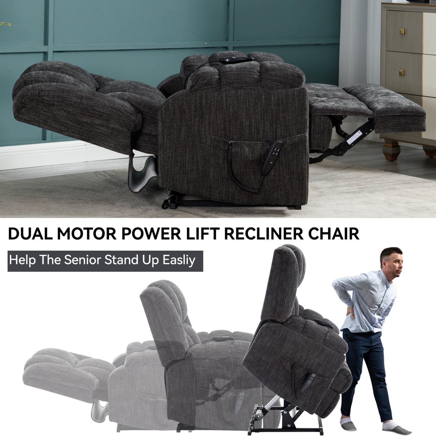 Nia Dual Motor Power Recliners Heat Massage - Gray