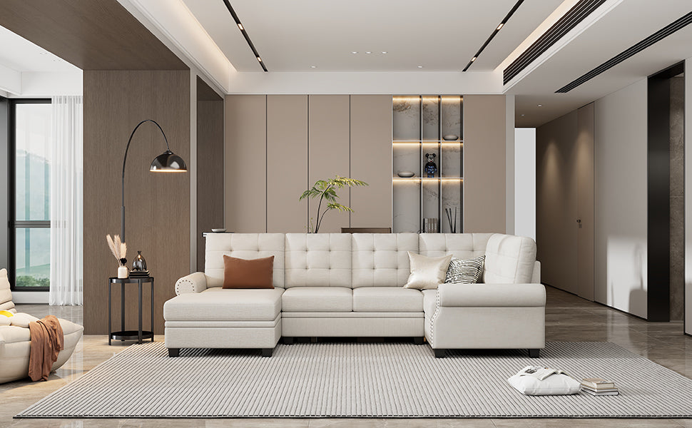 Aisha Modern U-Shaped Corner Sectional Sofa - Beige