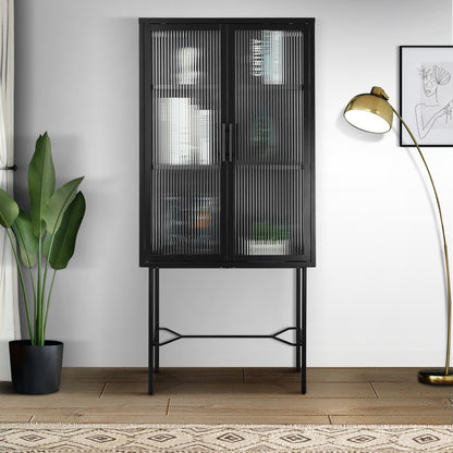 Renoe Tampered Glass Doors Cabinet - Black