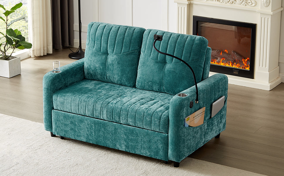 Rita Loveseat Pull-out Sofa Bed with Adjustable Backrest - Teal