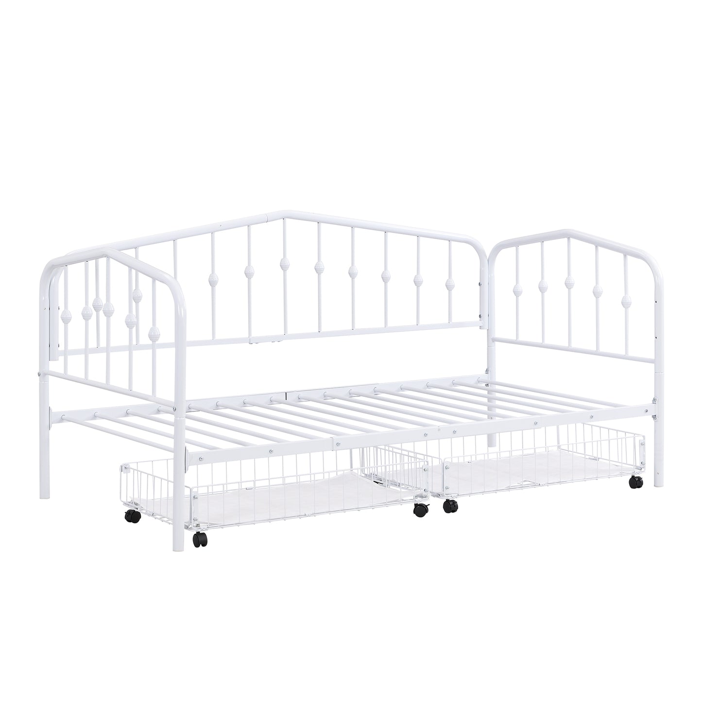 Zee Twin Size Metal Daybed with 2 Drawers - White