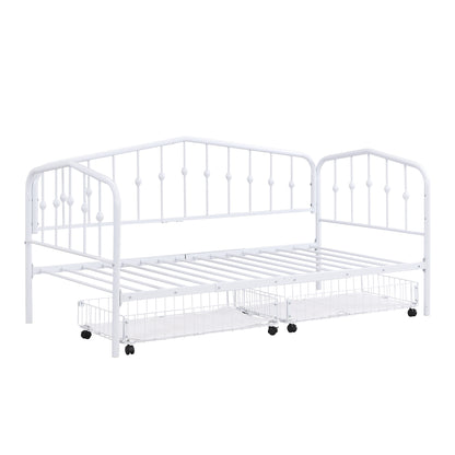 Zee Twin Size Metal Daybed with 2 Drawers - White